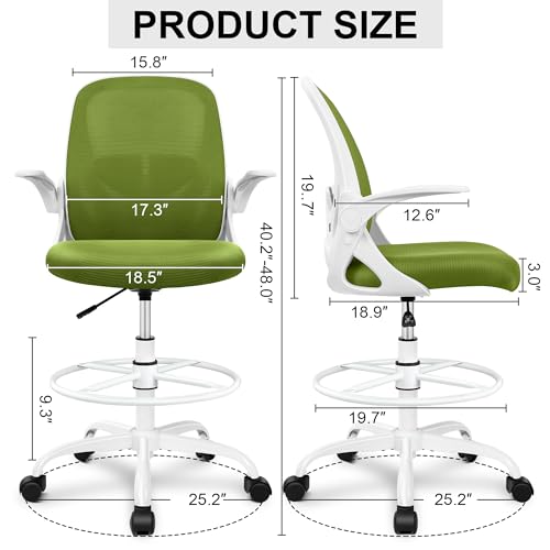 Primy Drafting Chair Tall Office Chair with Flip-up Armrests Executive Ergonomic Computer Standing Desk Chair with Lumbar Support and Adjustable
