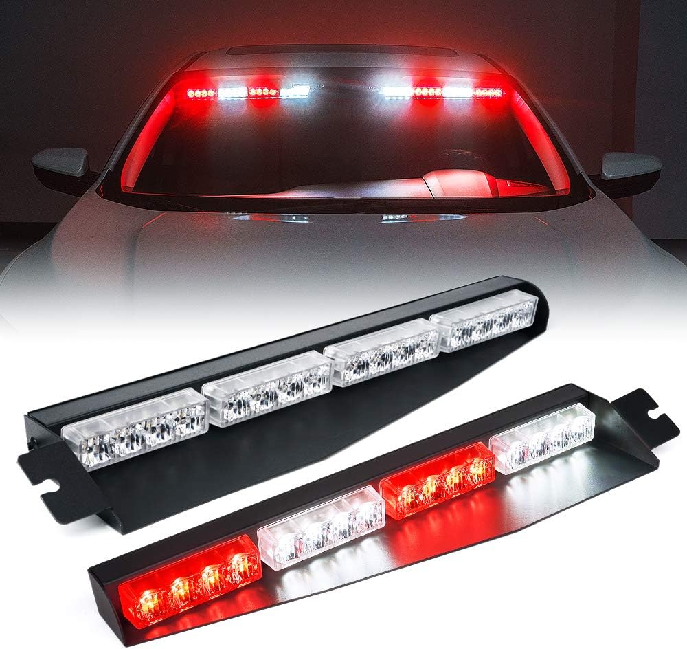 Xprite LED Visor Strobe Light Bar Interior Windshield Sunvisor Emergency Hazard Warning Flashing Lights w/ Extend Bracket Split Mount for Law