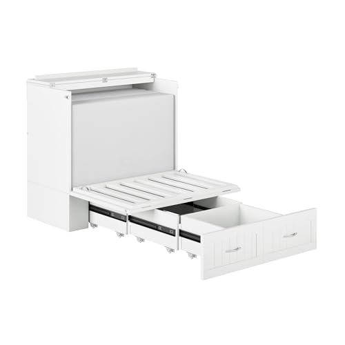 AFI Southampton Queen Murphy Bed Chest with Mattress, Storage, and Built-in Charger in Grey