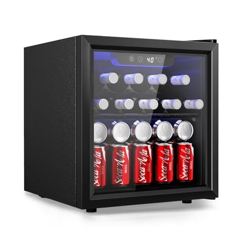 EUHOMY 48 Can Beverage Refrigerator cooler-Mini Fridge Glass Door for Beer Drinks Wines