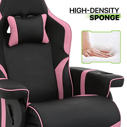 Magshion 360° Swivel Gaming Recliner Chair, Ergonomic PU Leather Reclining Chair with Adjustable Backrest, Footrest, Cup Holder & Neck Support