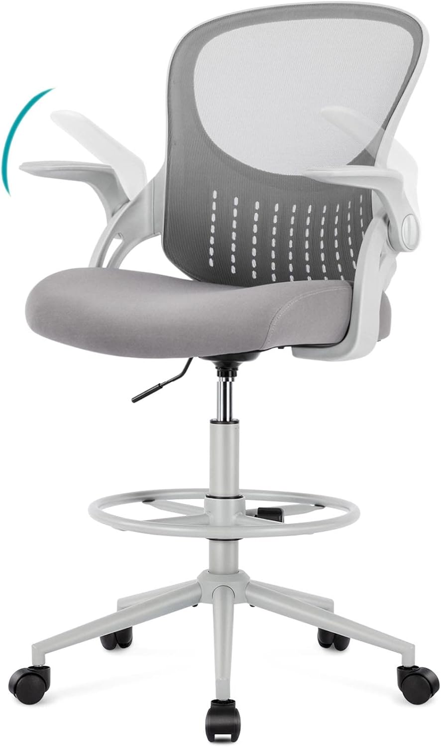 edx Drafting Chair Tall Office Chair, Tall Standing Desk Chair Counter Height Tall Adjustable Office Chair with Flip-up Arms/Wheels