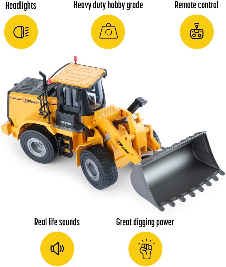 Top Race 9 Channel Toy Truck, Heavy Duty Remote Control Front Loader