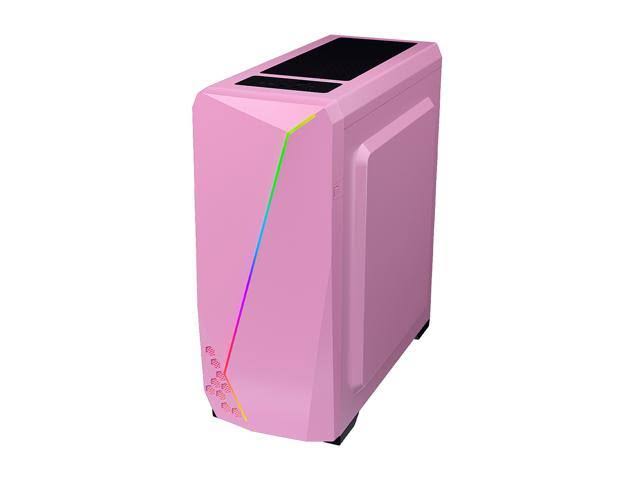 DIYPC S2-PINK-RGB Pink Steel / Tempered Glass ATX Mid Tower Computer Case