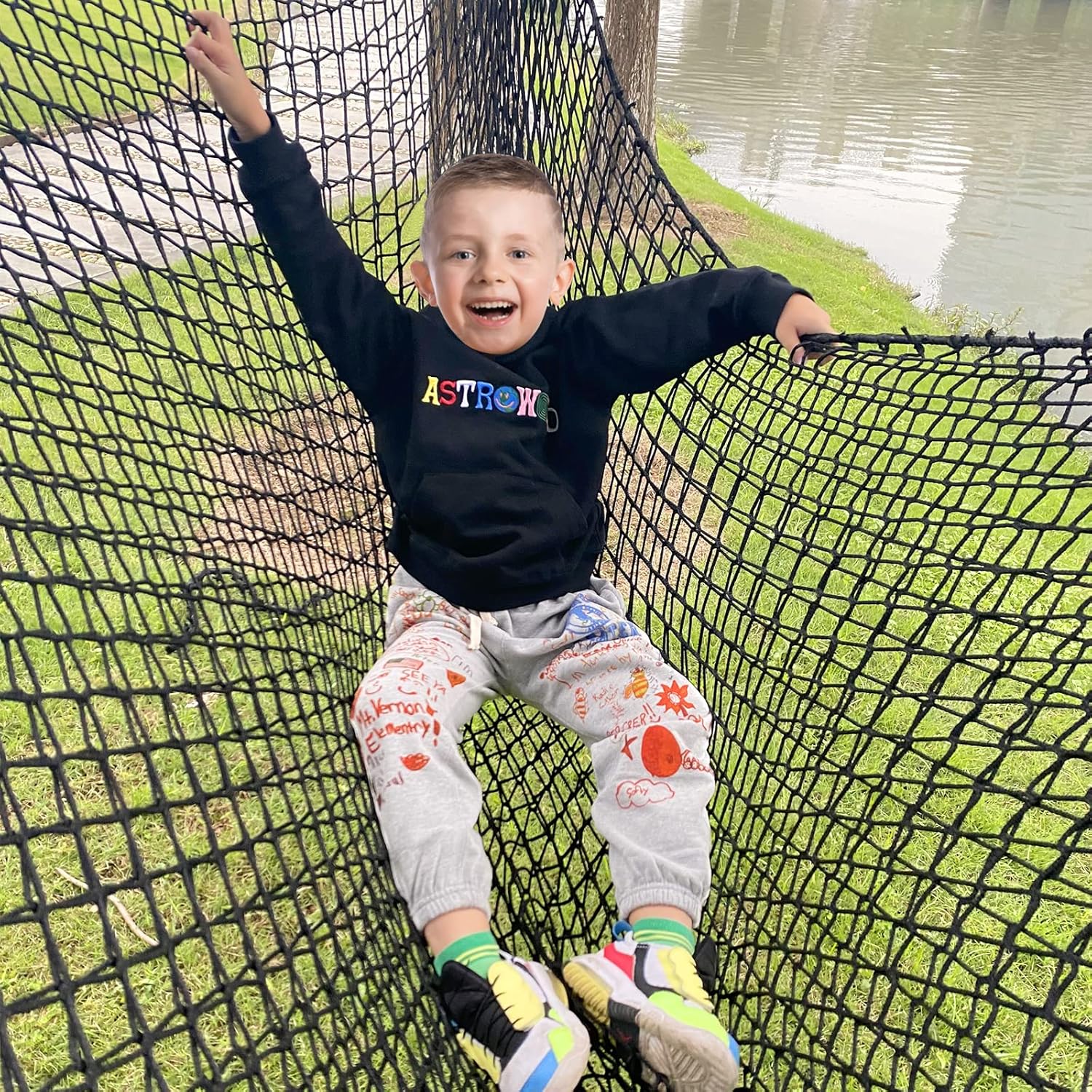 9.8 X 14.8FT Kids Playground Play Safety Net Outdoor Climbing Cargo Net Playground Sets Double Layers Backyard Net for Playground