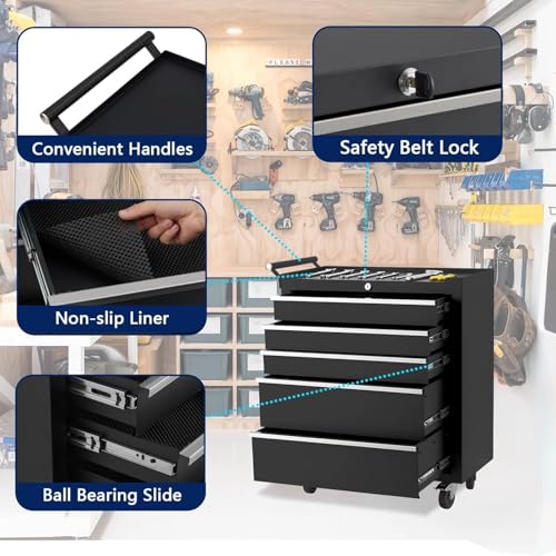 Rolling Tool Chest, 4 Drawers Tool Storage Cabinet, Toolbox with Wheels, Portable Tool Cabinet Organizer with Locking System & Drawer Liners