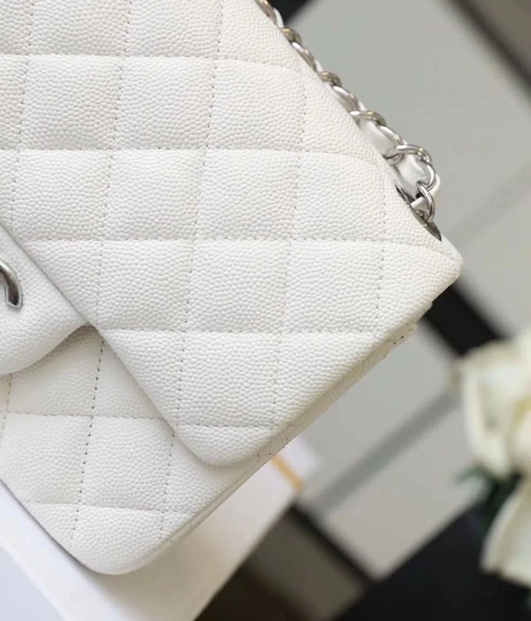 Chanel Classic Mini Flap Bag Silver Hardware White For Women 6.6in/17cm A35200