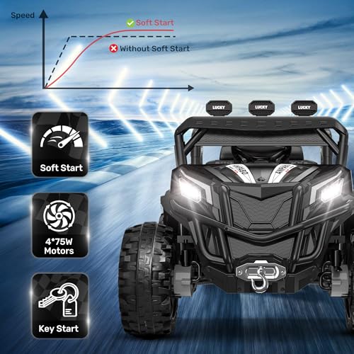 ANPABO 24V 4X4 Ride on Car Truck w/Remote Control, 4WD/2WD Switchable Kids UTV, 19" Spacious Seat, 4 Shock Absorbers, Soft Start, Music Player