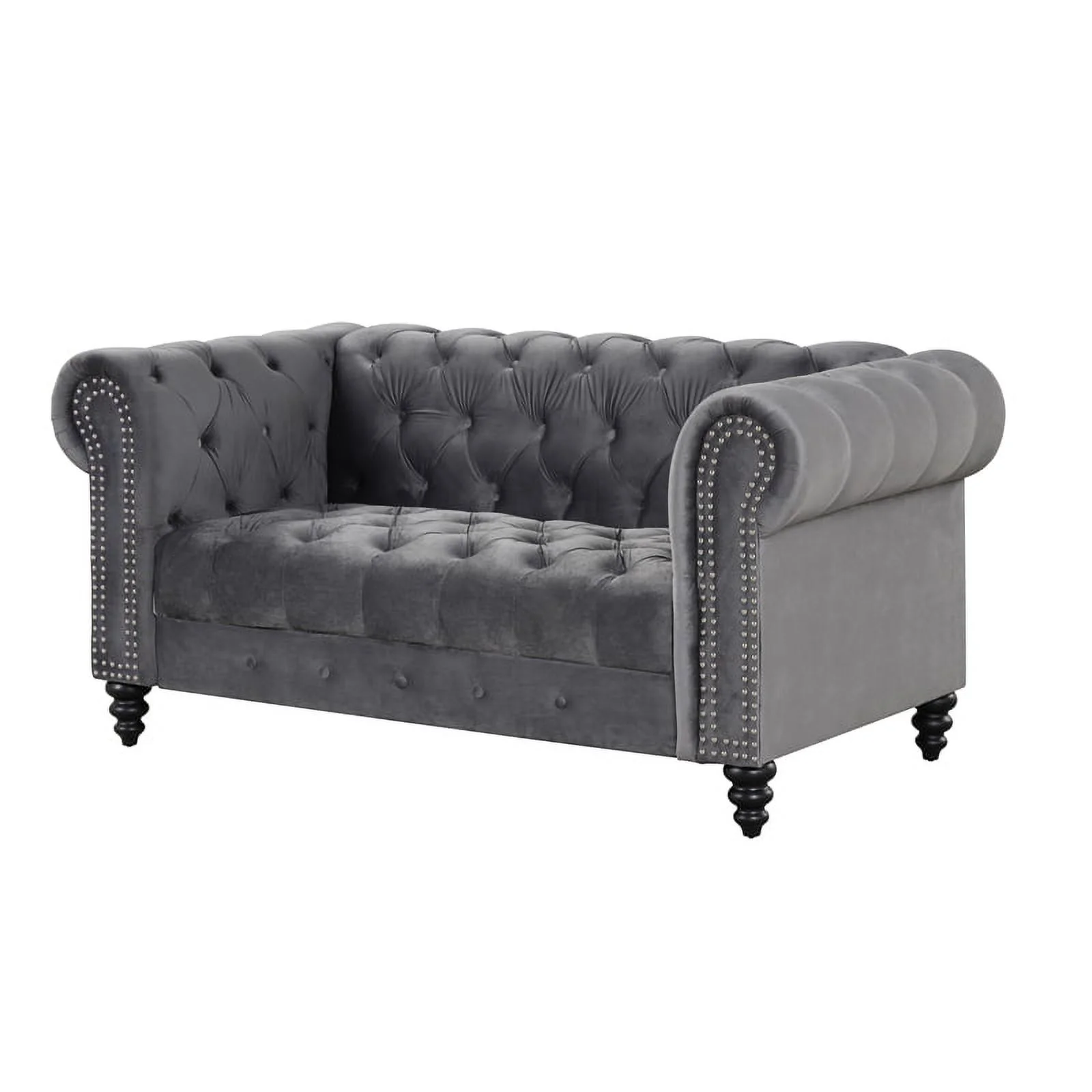 RN Furnishings Chesterfield  68" Button Tufted Velvet Fabric Loveseat-Gray