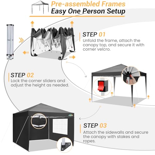 COBIZI 10x10 Pop up Canopy Tent Protable Canopy Tent with 4 Sidewalls Waterproof Commercial Instant Shelter for Parties, Wedding