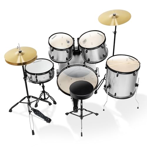 Full Size Complete Adult 5-Piece Drum Set with Cymbals, Stands, Stool, and Sticks - Blue