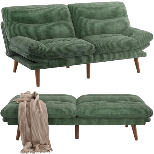 Pipishell Convertible Futon Sofa Bed,66" Corduroy Futon Couch with Adjustable Backrest and Armrests, Recliner Sleeper Sofa for Small Spaces