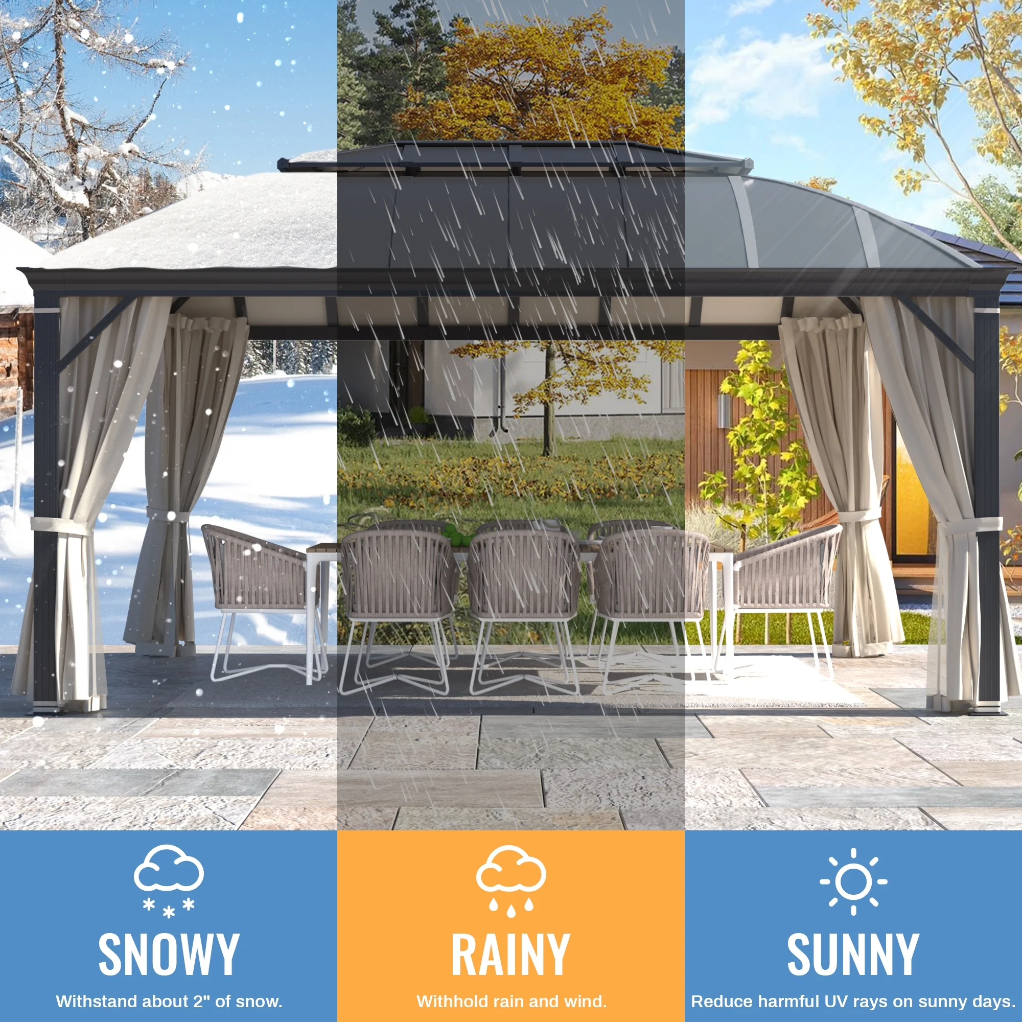 Richryce 12'x16' Hardtop Gazebo, Permanent Outdoor Aluminum Patio Gazebo with Aluminum Composite Double Roof for Patio Lawn and Garden