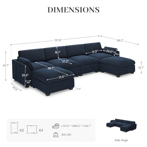 Belffin Extra Large Modular Sectional Sofa,106.3" 4-Seater L Shaped Couch,Velvet Convertible Sectional Couches for Living Room