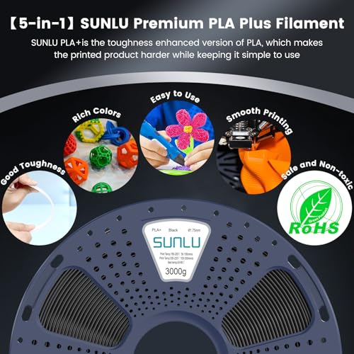 SUNLU 3D Printer Filament Bundle, PLA Plus Filament 10KG 1.75mm, Neatly Wound Filament for Most 3D Printer, 10 Colors, 1kg Spool