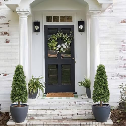 3ft Topiary Trees Artificial Topiaries Boxwood Trees Outdoor Faux Shrub 2 Packs with Black Pot