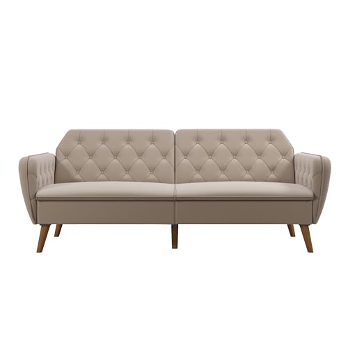Novogratz Tallulah Memory Foam Futon, Convertible Couch, Camel Faux Leather