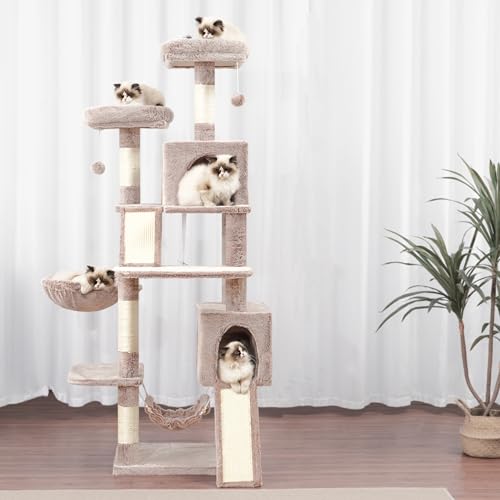 Cat Tree for Indoor Cats, 71'' (180cm) Multi-Level Cat Tower for Large Adult, Sturdy Cat Tree House with 2 Scratching Boards 7 Posts