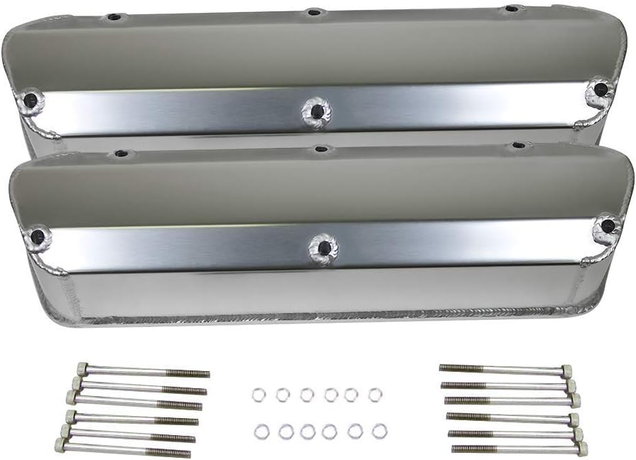DEMOTOR PERFORMANCE Fabricated Tall Valve Cover Long Bolts w/o Holes Polished Compatible for Small Block Ford SBF 289-302-351W