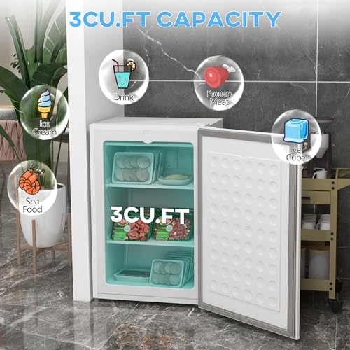 HOMCOM Upright Freezer, 3.0 Cubic Feet Compact Mini Freezer with Reversible Single Door and Adjustable Thermostat, Small freezer for Home, Dorm