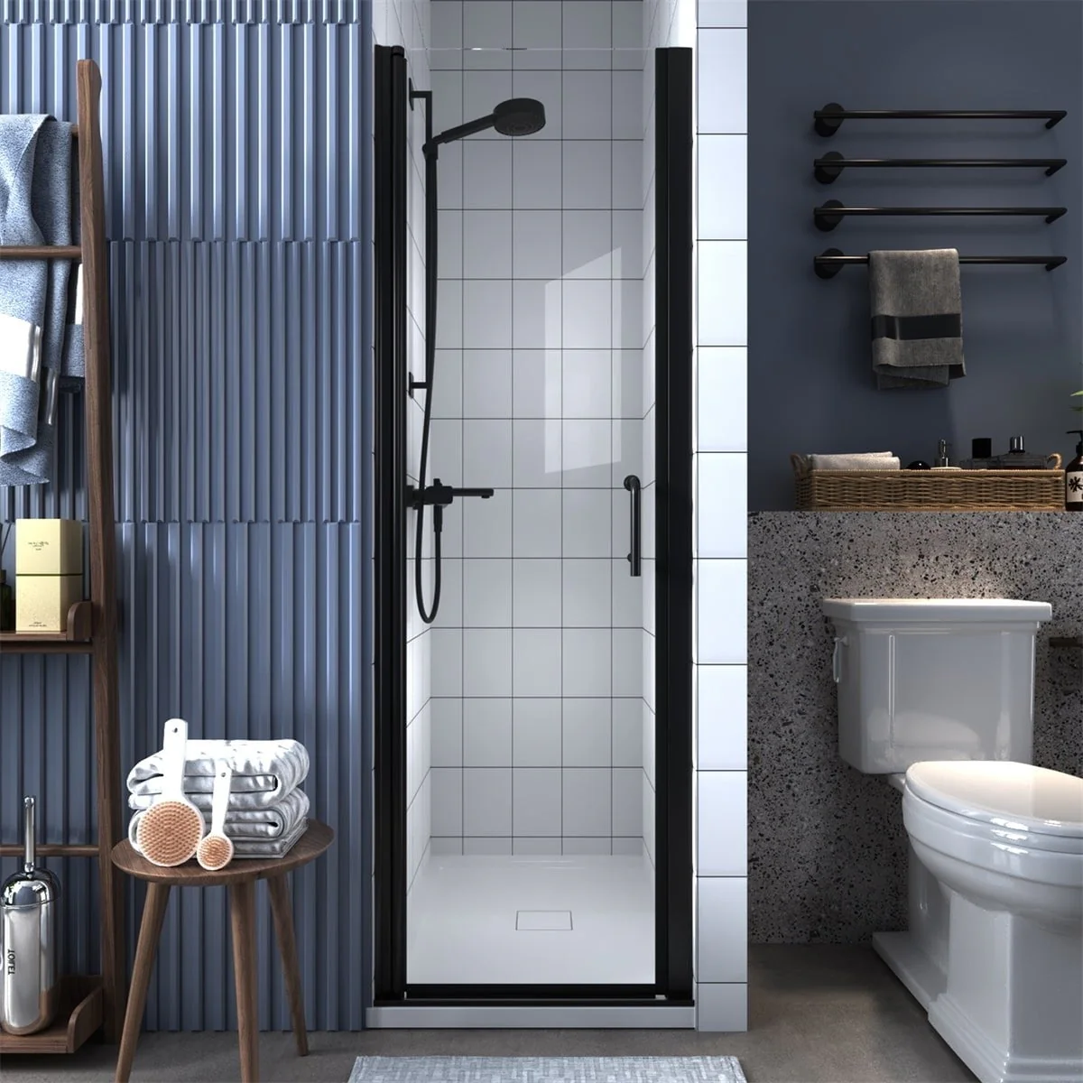 Classy 24-25.5 W x 72 H Small Shower Door Hinged Pivot Black Install Clear Glass Shower Door