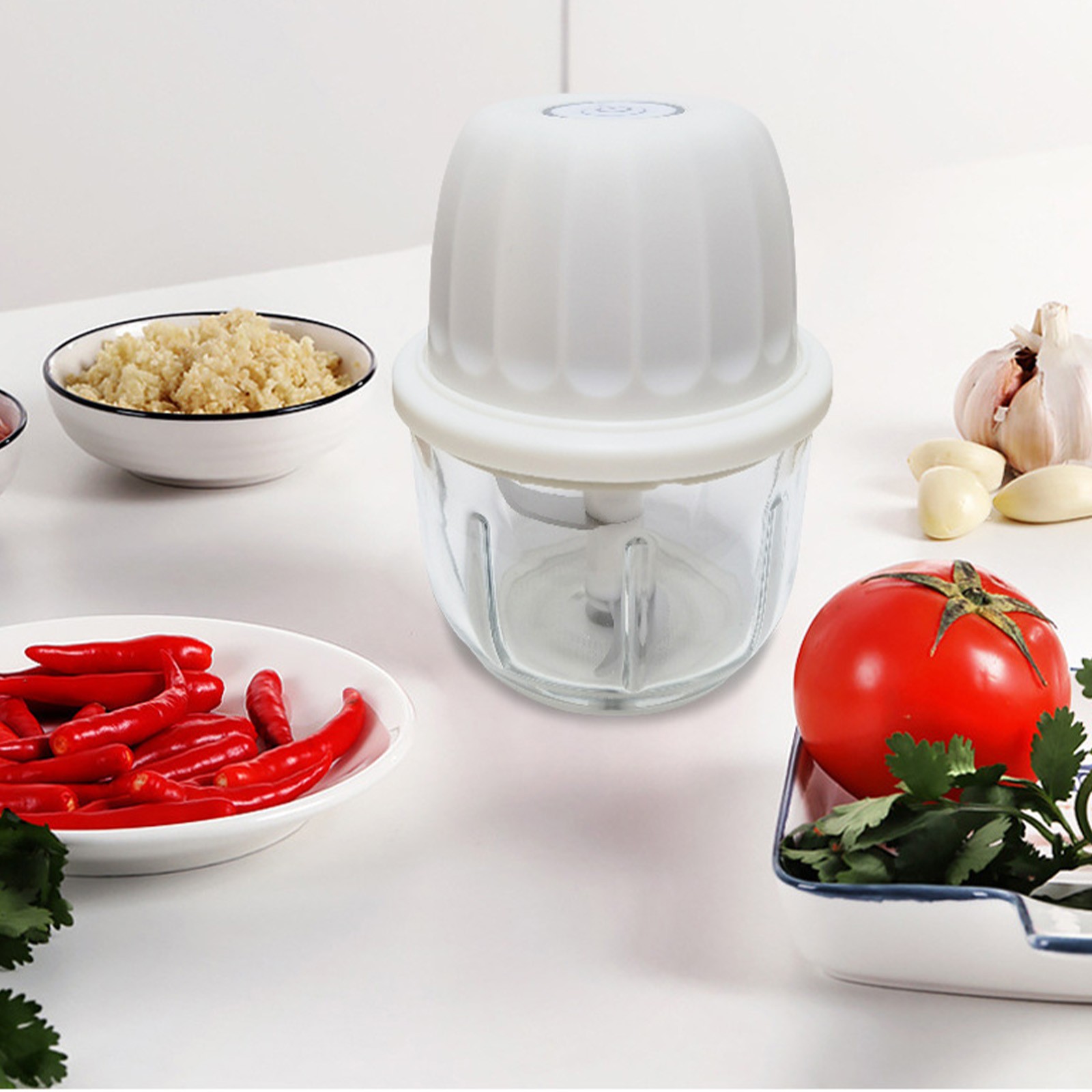 Electric Mini Garlic Chopper, Mini Chopper Food Processor, Garlic Mincer, 300ml Combination Cup Electric Mini Garlic Chopper