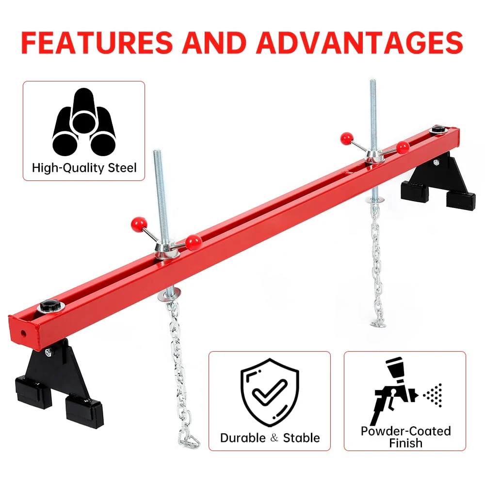 Kojem 1100 Lbs Transverse  Engine Support Bar for Motor Transmission w/ 2 Points Lift Holder and Dual Hooks