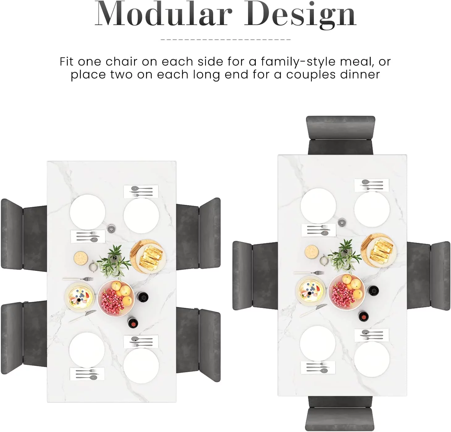 Modern Dining Table Set for 4, Faux Marble Table and Velvet Fabric Upholstered Chairs Set, 5 Piece Kitchen Dining Set