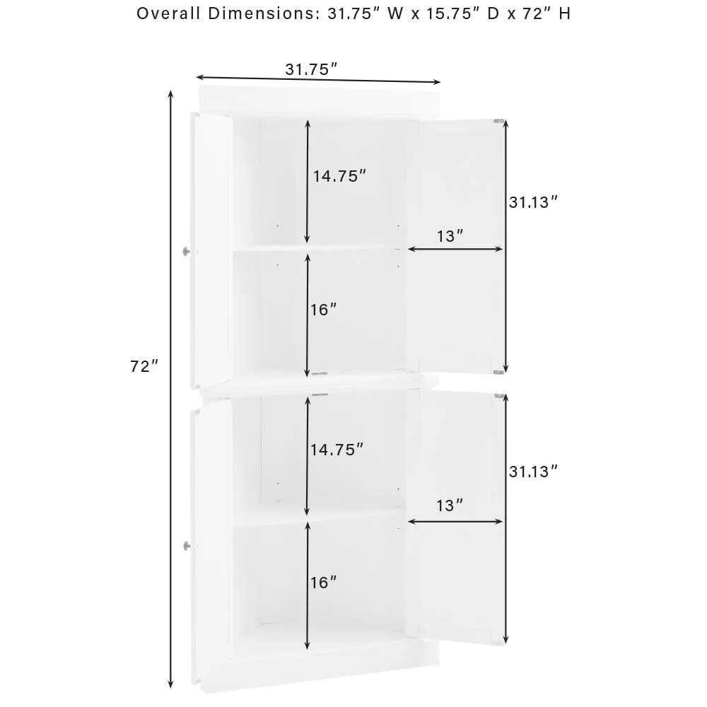 Crosley Furniture Shoreline 2-Piece Wood Corner Stackable Pantry in White