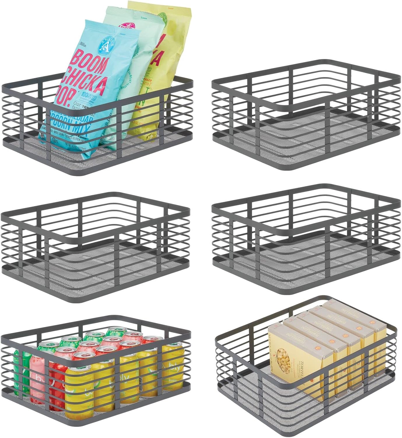 mDesign Modern Decor Metal Wire Food Organizer Storage Bin Baskets for Kitchen Cabinets, Pantry, Bathroom, Laundry Room, Closets, Garage - 6 Pack
