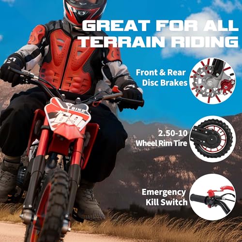 Kids Off-Road Dirt Bike 49CC 2-Stroke Gas Powered Mini Motorcycle with Front & Rear Disc Brakes, Easy Pull Start, 30 MPH Max Speed, 220 LBS Capacity