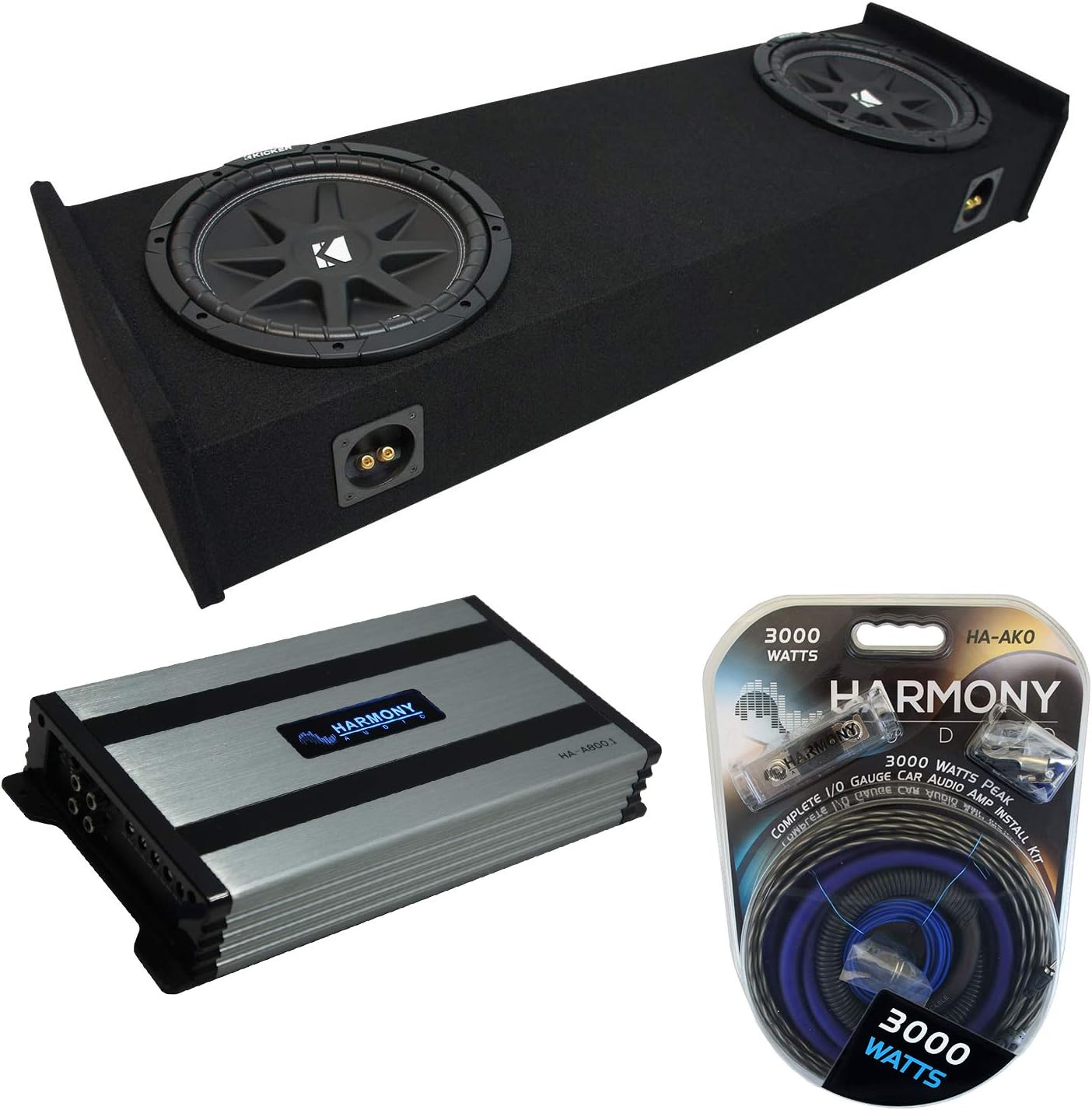 Kicker C12 Compatible with Ford F-150 Super EXT Cab Truck 1997-1999 Bundled with HA-A800.1 Amplifier and Dual 12" Custom Sub Box Enclosure