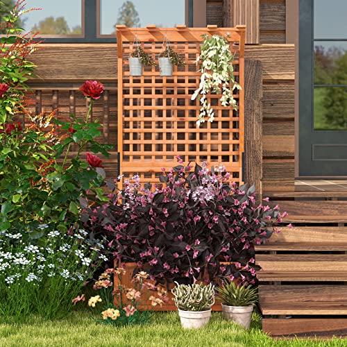 Giantex 2 Pcs Raised Garden Bed with Trellis & Roof, 72.5" Wooden Garden Bed, High Trellis for Plant Flower Climbing Pot Hanging
