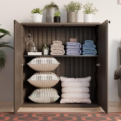 Outdoor Storage Cabinet Waterproof with Shelf,Resin Storage Sheds Outdoor Cabinets for tub towels/chemicals/grill items/Patio/Garden/Backyard