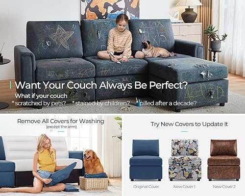 LINSY HOME Modular Sectional Sofa, Convertible U Shaped Sofa Couch with Storage, Memory Foam, Modular Sectionals with Ottomans