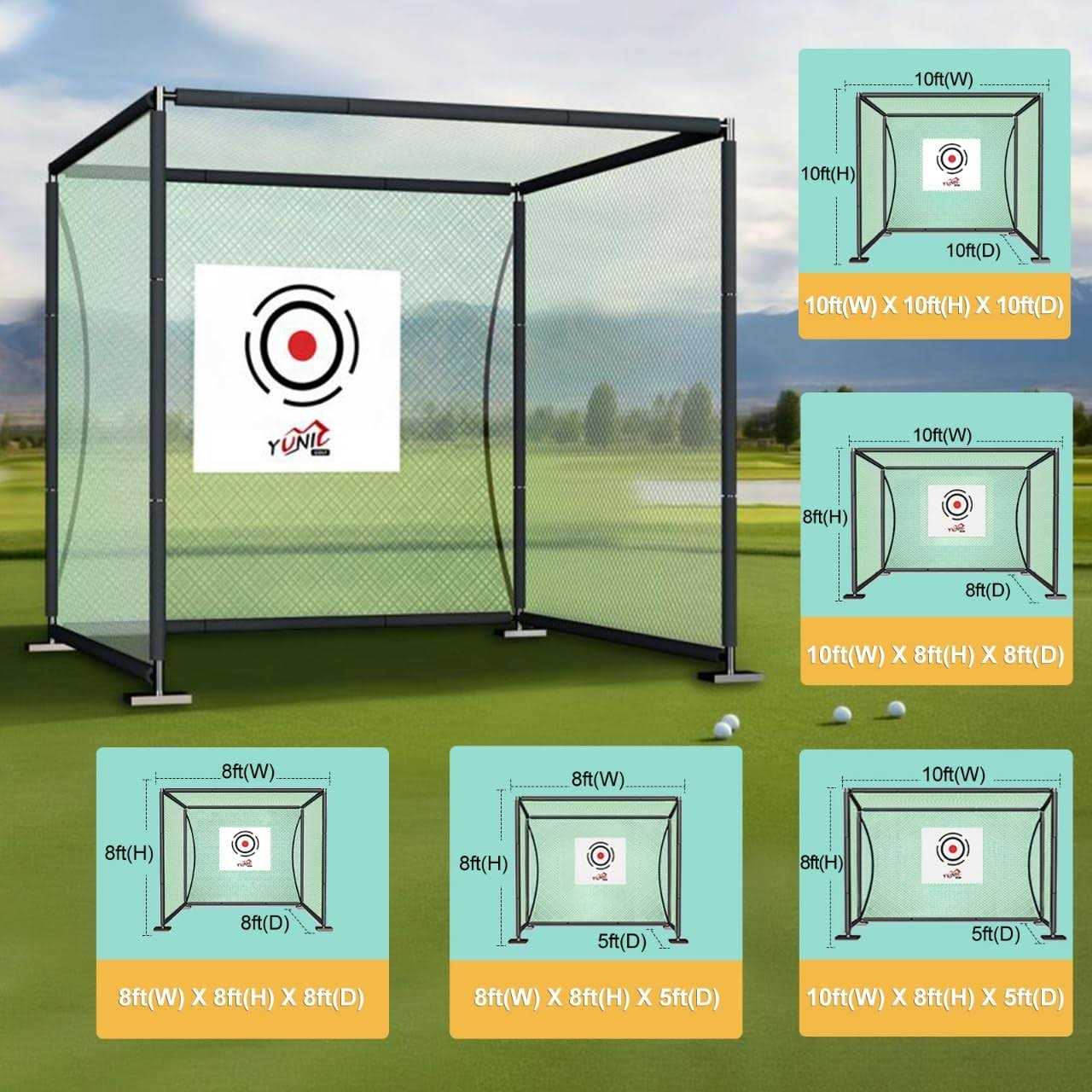 Yunic Golf Driving Cage with Steel Frame Golf Nets for Backyard Driving with Hitting Mat Double Nets Included for Full Swing Chipping Practice Indoor
