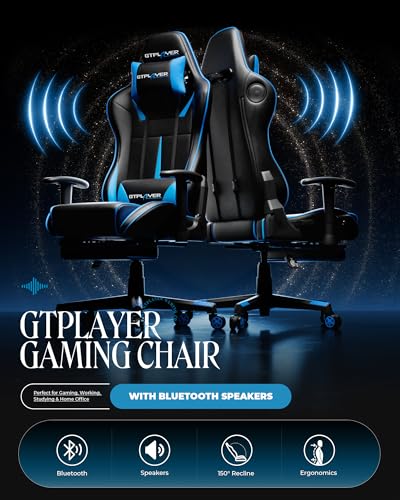 GTPLAYER Gaming Chair with Speakers, Video Game Chairs with Footrest, PC Gamer Chairs for Adults - Padded High Back Ergonomic Reclining Silla Gamer