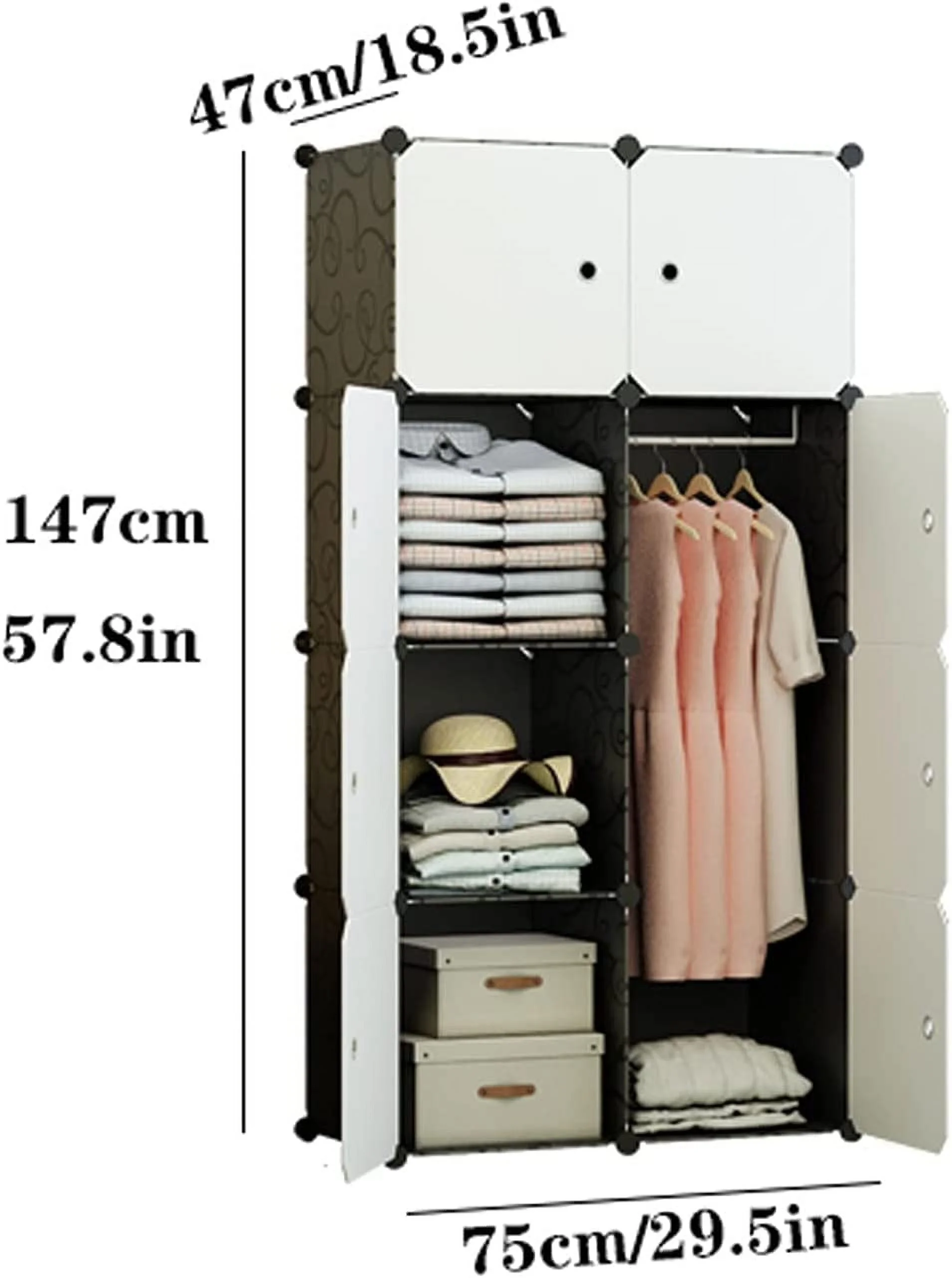 HOOMHIBIU Wardrobe Closet Portable Wardrobe Closets White Bedroom Armoire Clothes  Organizer 29.5" L X 18.5" D X 57.8"