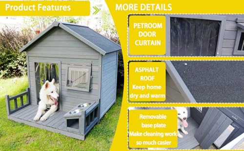 Outdoor Wooden Dog House,Waterproof Kennel with Deck and Sloped Roof,High Stability Pet Dog Cage for Small/Medium Puppy