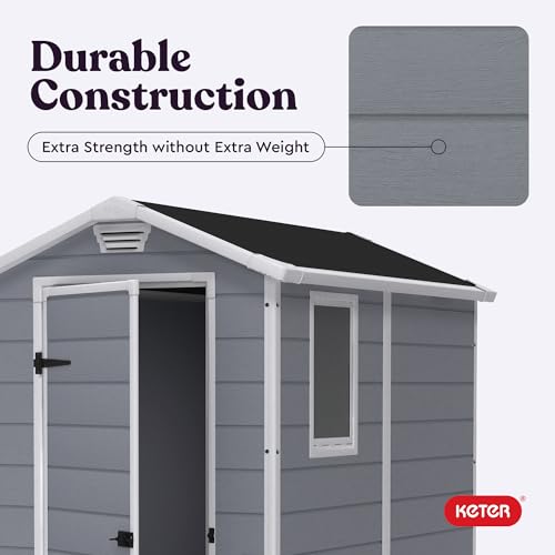 Keter Manor 4x6 Resin Outdoor Storage Shed Kit-Perfect to Store Patio Furniture, Garden Tools Bike Accessories, Beach Chairs and Lawn Mower