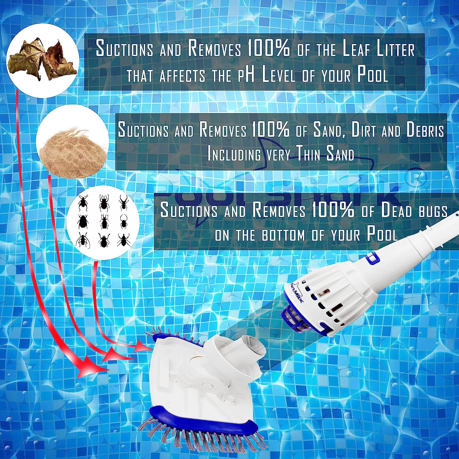 POOL SHARK Max Cordless Pool Vacuum Full Hour of Strong Suction for Deep Pool Cleaning