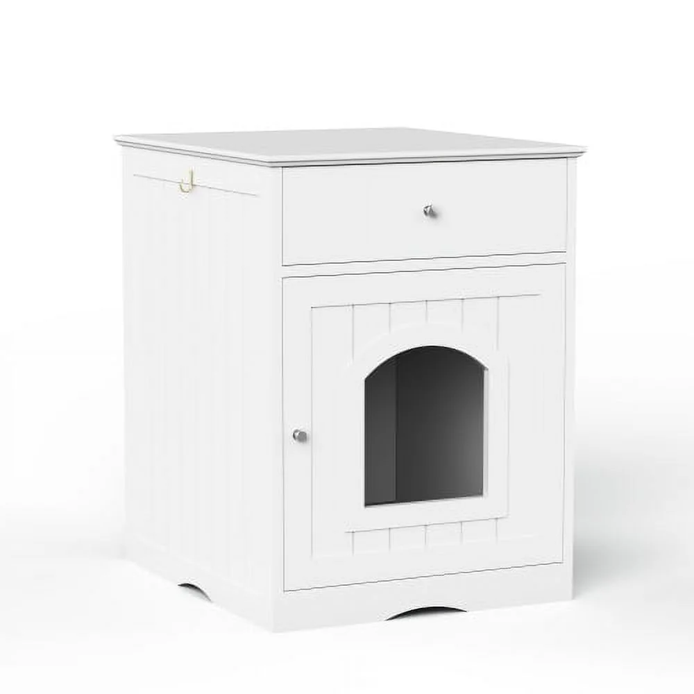 Unbranded 18.99'' Indoor Wooden Pet House Cat Litter Box Enclosure with Drawer, Pet Crate &amp; Side Table - 18.9''×20.9'