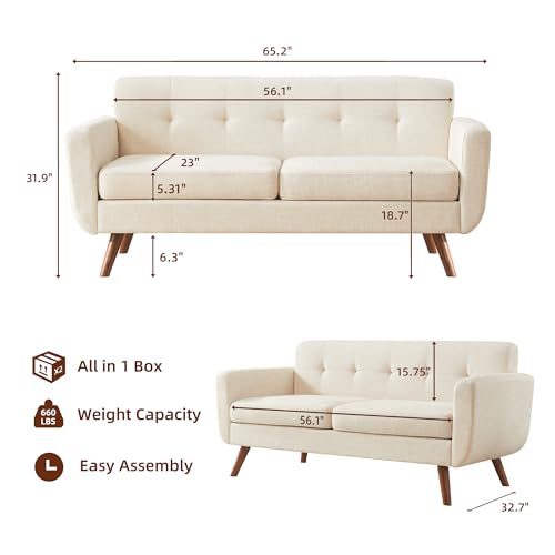 Tbfit L Shaped Couch Sofa, 80" W Mid-Century Modern Sectional Couches, 3 Seater Sofas with Wide Chaise Lounge & Two Pillows