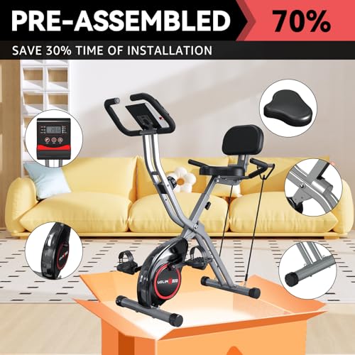 Foldable Exercise Bike Stationary Bikes for Home, 5 IN 1 Indoor Workout Bike, Cycling Bike with 16-Level Quiet Magnetic Resistance