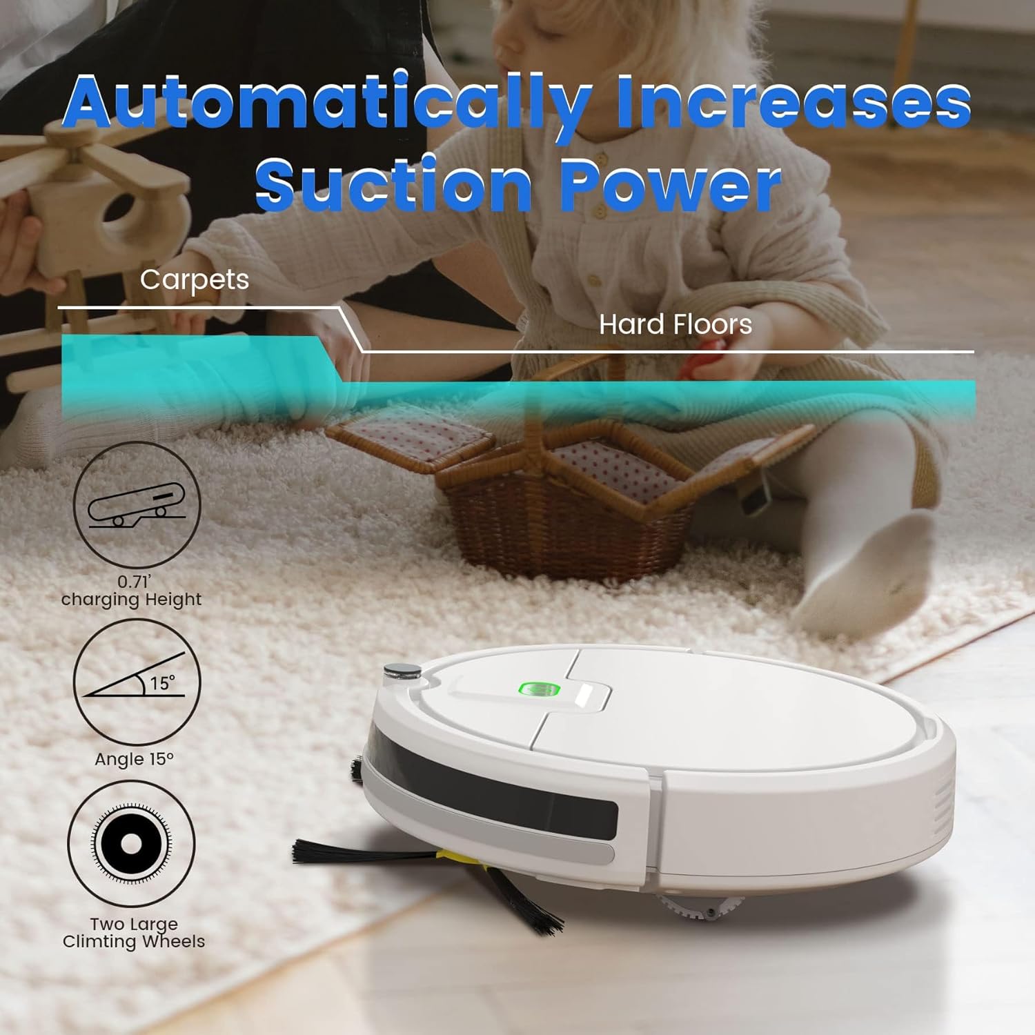 Robot Vacuum Cleaner, Powerful Self-Charging Robotic Vacuum Cleaner, Slim Robot Vacuums, Quite Robot Sweeper Ideal for Pet Hair