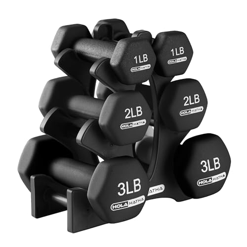 HolaHatha Neoprene Dumbbell Free Hand Weight Set with Rack, Ideal for Home Exercises to Gain Tone and Definition