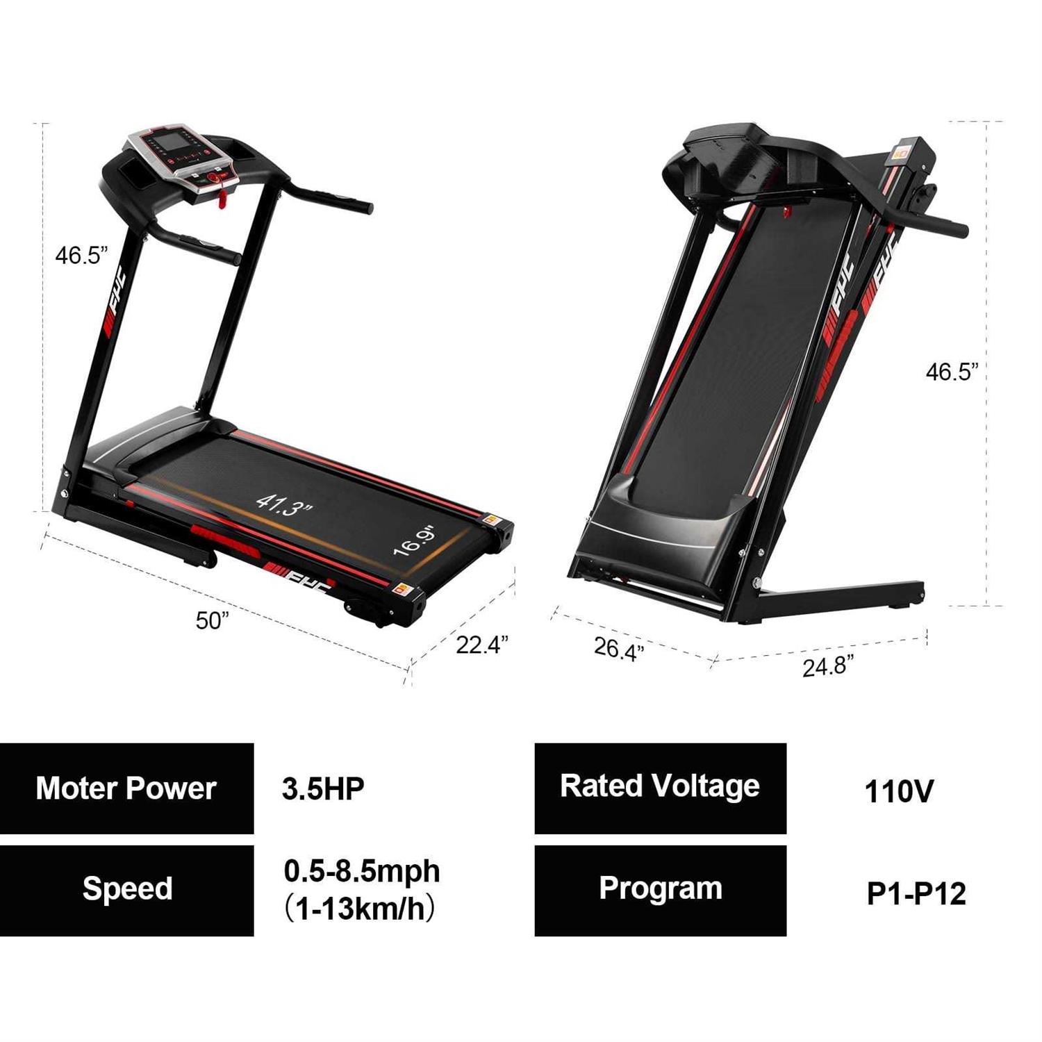 Fyc 3.5hp 330 LBS Weight Capacity Folding Treadmill with Incline Portable Electric Treadmill for Home Running Walking Jogging Exercise w/ 12 Preset