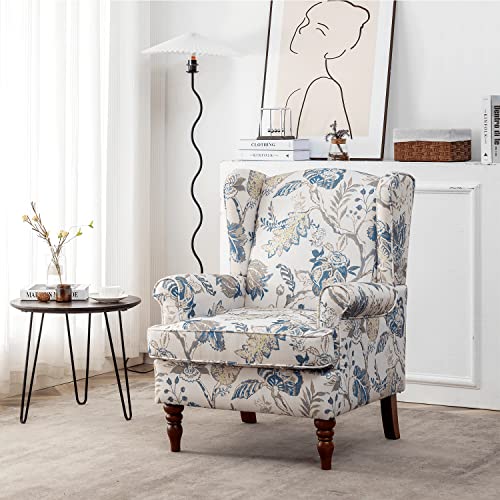 MELLCOM Floral Accent Chair, High Back Upholstered Armchair with Solid Legs, Leisure Single Sofa Chair for Living Room, Bedroom, Home Office