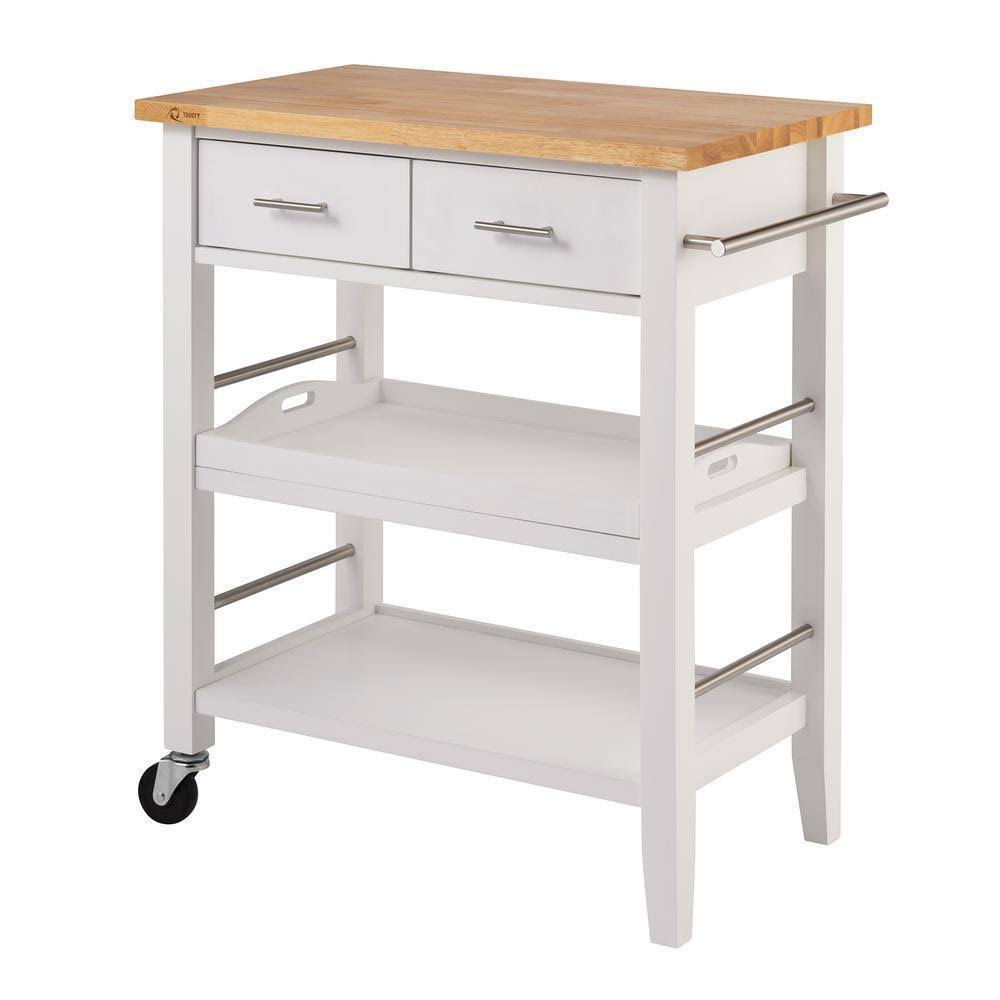 Trinity Wood Kitchen Cart with Drawers Tray - White