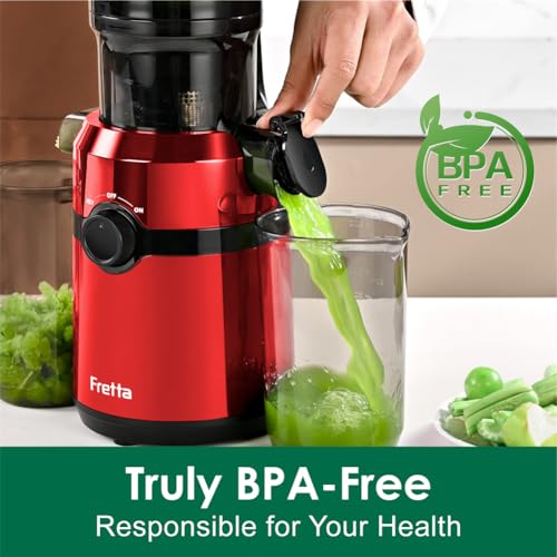 Cold Press Juicer Machines,Fretta Slow Masticating Juicer Machines with 4.25" Large Feed Chute,Fit Whole Fruits & Vegetables Easy Clean Self Feeding
